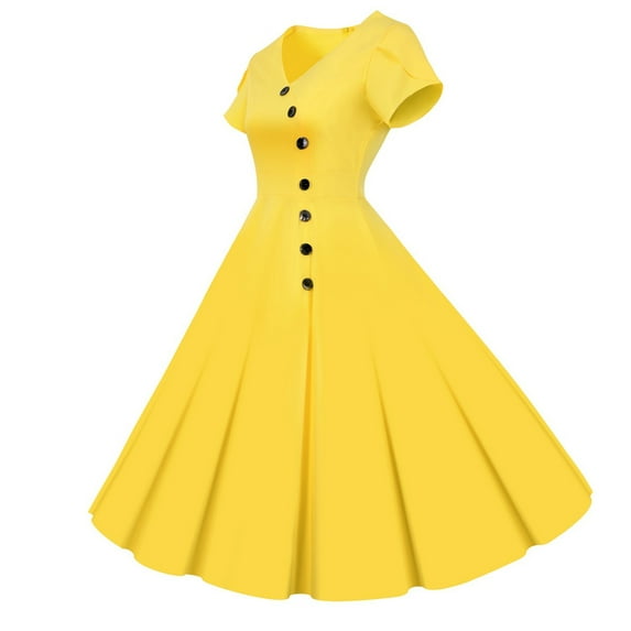 asdoklhq Womens Plus Size Clearance Dresses,Women's 1950s Retro Dress Short Sleeve Vintage Swing Dress