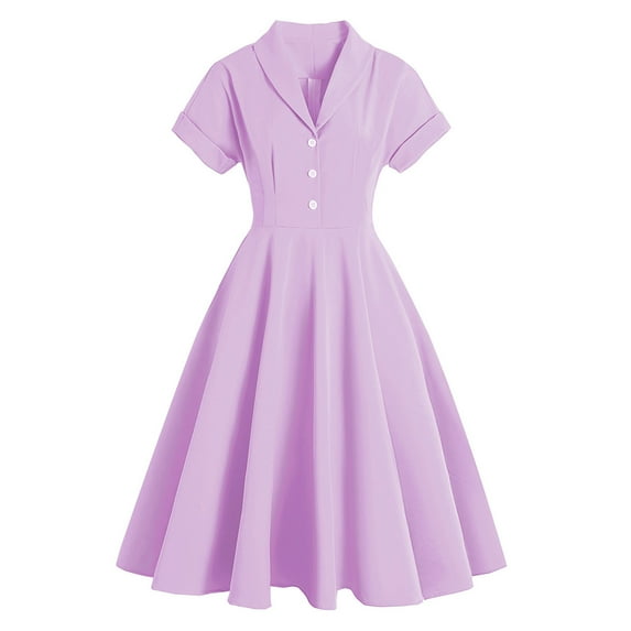 asdoklhq Womens Plus Size Clearance Dresses,Women's 1950s Retro Dress Short Sleeve Vintage Swing Dress