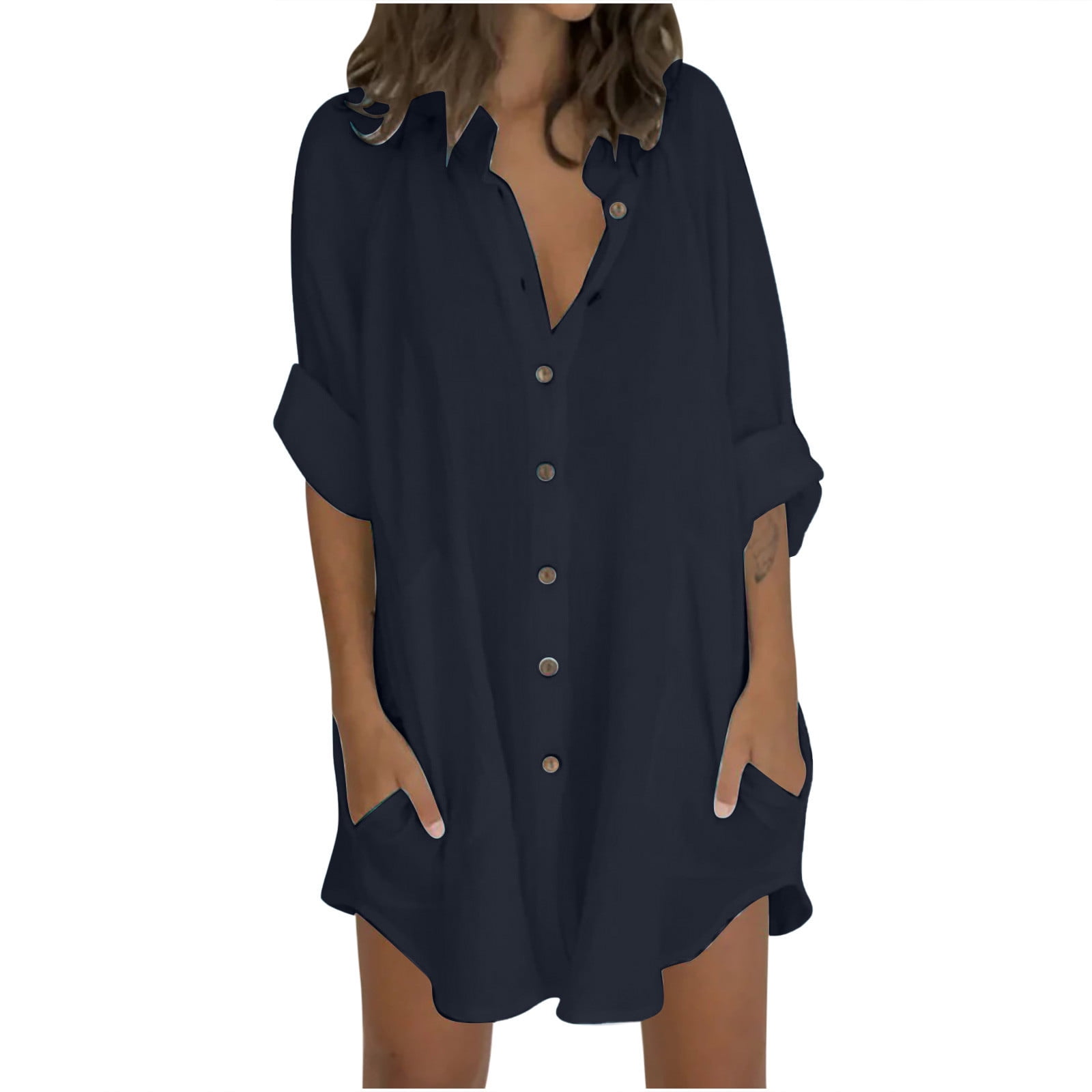 Casual Solid Patchwork V Neck Shirt Dress Dresses(4 colors) Casual Solid Patchwork V Neck Shirt Dress Dresses(4 colors)