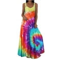 thumbnail image 1 of asdoklhq Womens Plus Size Clearance Dresses,Women's Summer Casual O-Neck Regular Print Sashes Floor-Length Dress, 1 of 9