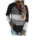 thumbnail image 1 of asdoklhq Womens Plus Size Clearance Fashion Women Casual Patchwork V-Neck Long Sleeves Hooded Sweater Blouse Tops, 1 of 6