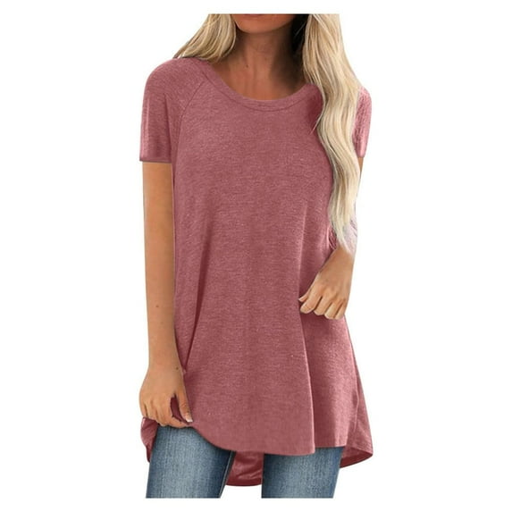 asdoklhq Womens Plus Size Clearance,Women Short Sleeve T-Shirt Round Neck Blouses Pink 4X