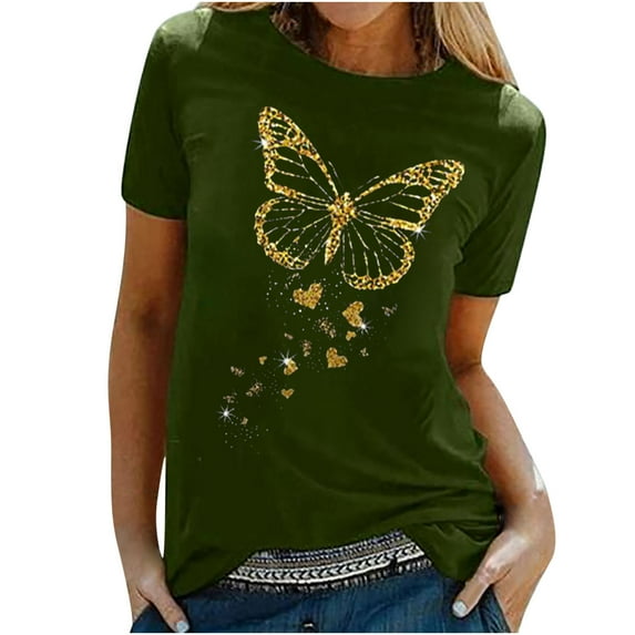 asdoklhq Womens Plus Size Clearance,Women's Shirt Tees Funny Cute Short Sleeve Fall T Shirt Butterfly Print Shirt Gift Tops Blouse Gift for Women