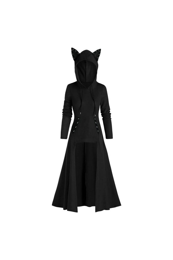 Womens Plus Size Clearance Womens Cat Ears Hooded Plus Size Vintage Cloak High Low Sweater Blouse Tops