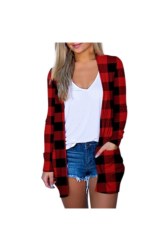 Womens Plus Size Coats Under $15.00, Woman Long Sleeve T-Shirt Autumn Open Front Christmas Cardigan Loose Outerwear Printing Blouse Coat Pockets Tops