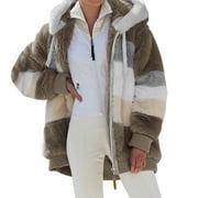 asdoklhq Womens Plus Size Coats Clearance Under $15.00,Ladies Winter Hooded Top Loose Long-sleeve Jacket Plush Coat with Zipper