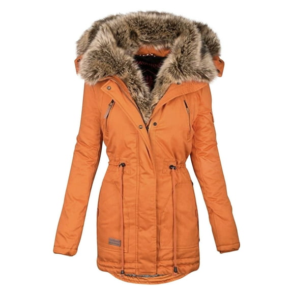 asdoklhq Womens Plus Size Coats Clearance Under $15.00,Winter Warm Collar Women's Zipper Long-sleeved Slim Cotton Coat Hooded Coat