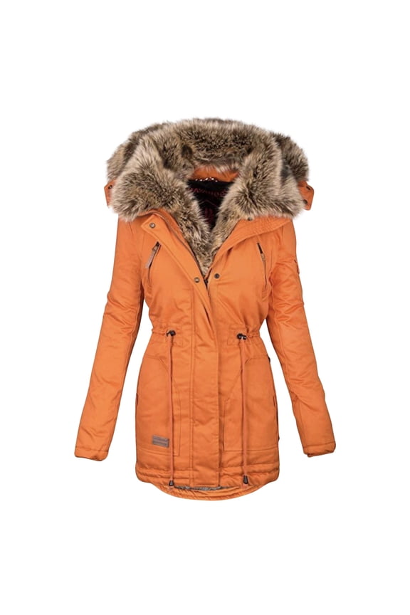 Womens Plus Size Coats Clearance Under $15.00,Winter Warm Collar Women's Zipper Long-sleeved Slim Cotton Coat Hooded Coat