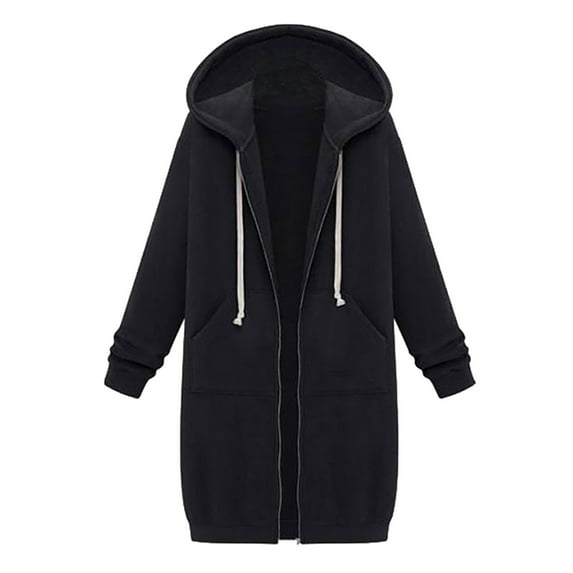 asdoklhq Womens Plus Size Coats Clearance Under $15.00,Women's Solid Color Jacket Plus Fleece Insert Pocket Hooded Zipper Mid Length Sweater