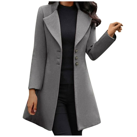 asdoklhq Womens Plus Size Coats Clearance Women Fashion Long Sleeve Woolen Lapel Solid Color Long Jacket Coat