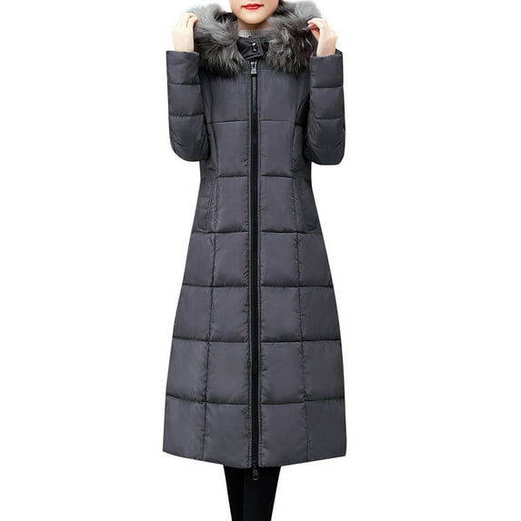 asdoklhq Womens Plus Size Coats Clearance Women Outerwear Faux Hooded Coat Long Cotton-padded Jackets Pocket Coats