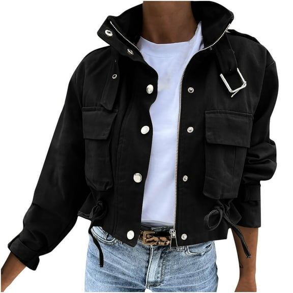 asdoklhq Womens Plus Size Coats and Jackets Clearance Womens Solid Color Autumn And Winter Long Sleeves Cardigan Zipper Keep Coat