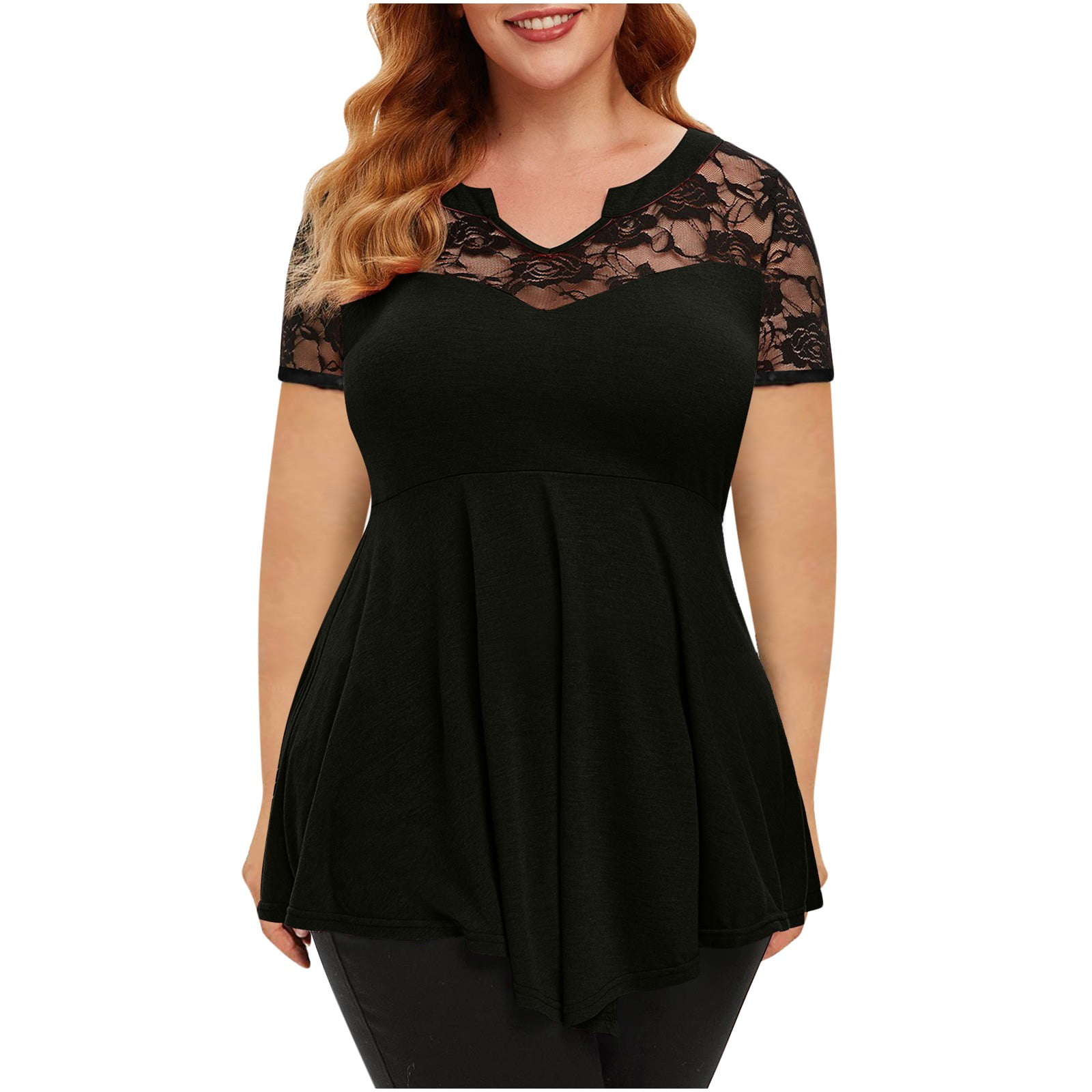 asdoklhq Womens Plus Size Tops Clearance,Plus Size Women Solid Floral
