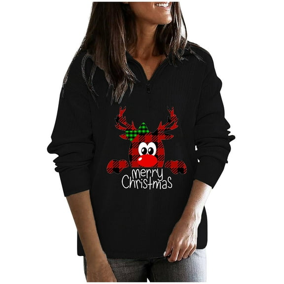 asdoklhq Womens Plus Size Tops Clearance,Women Christmas Print V-Neck Long Sleeve T-shirt Top Blouse Pullover