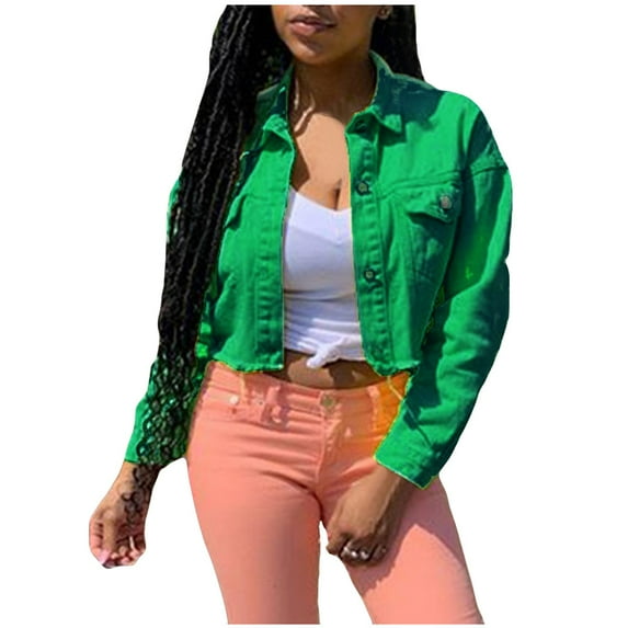asdoklhq Womens Plus Size Tops Clearance, Women Slim Long Sleeves Solid Buttons Lapel Denim Jacket Blouse Tops
