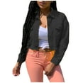 thumbnail image 1 of asdoklhq Womens Plus Size Tops Clearance, Women Slim Long Sleeves Solid Buttons Lapel Denim Jacket Blouse Tops, 1 of 9