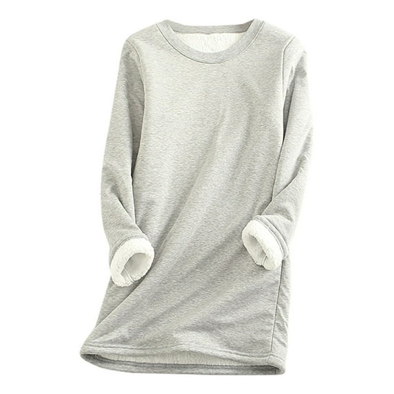 asdoklhq Womens Plus Size Tops Clearance,Women Thick Fleece Sweatshirt Winter Velvet Warm O-neck Underwear Top