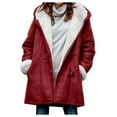 thumbnail image 1 of asdoklhq Womens Plus Size Tops Clearance,Women Winter Plus Size Solid Plus Velvet Coat Long Sleeve Horn Buckle Pocket Overcoat, 1 of 5