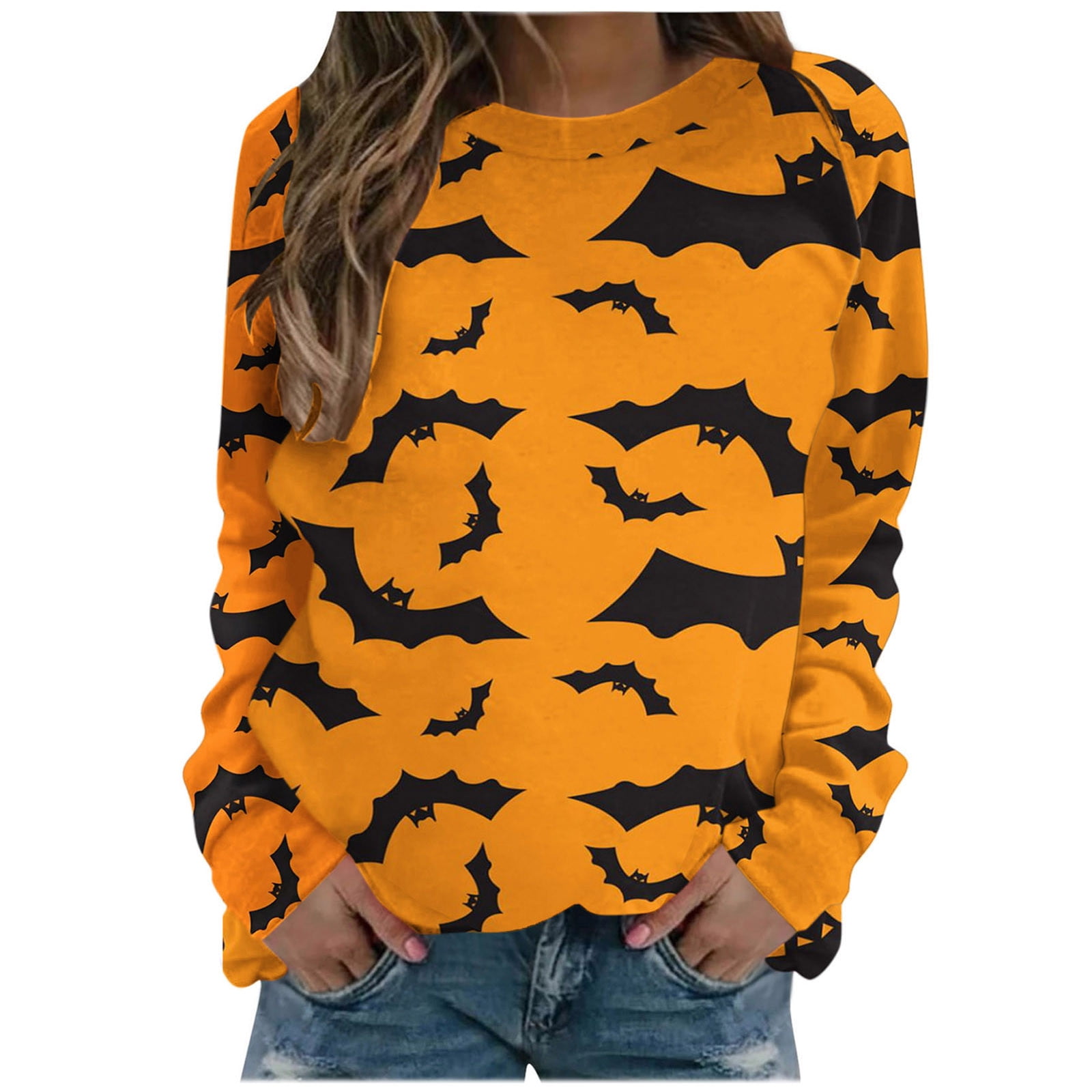Halloween Cartoon Print Sweatshirt Long Sleeve Pullover Tops Women