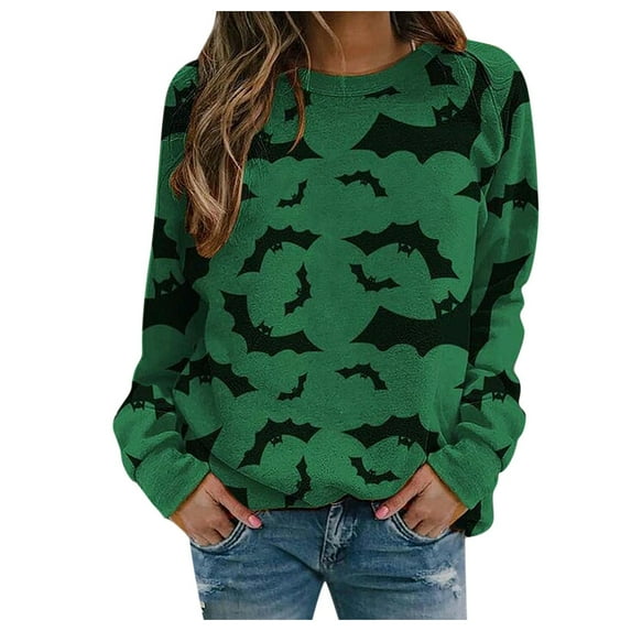 asdoklhq Womens Plus Size Tops Clearance,Women's Halloween Print Long-sleeved Sweatshirt Casual Blouse Pullover