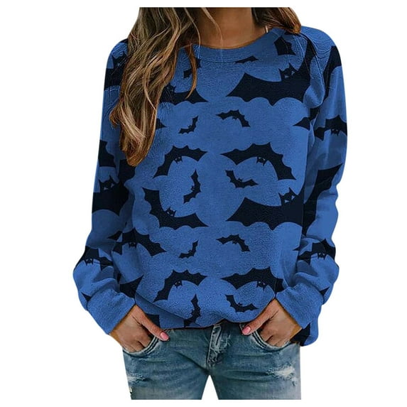 asdoklhq Womens Plus Size Tops Clearance,Women's Halloween Print Long-sleeved Sweatshirt Casual Blouse Pullover