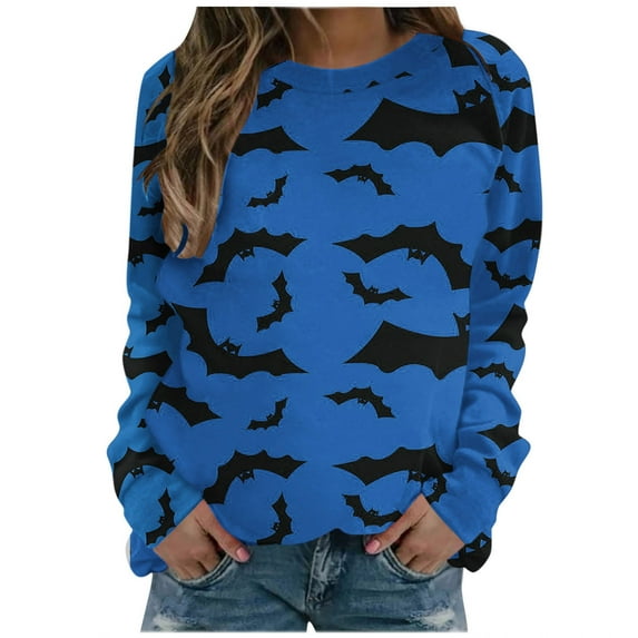 asdoklhq Womens Plus Size Tops Clearance,Women's Halloween Print Long-sleeved Sweatshirt Casual Blouse Pullover