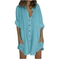 thumbnail image 1 of asdoklhq Womens Plus Size Tops Clearance,Women's Shirt Dress Short Mini Dress 3/4 Sleeve Solid Color Patchwork Shirt, 1 of 9