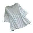 thumbnail image 1 of asdoklhq Womens Plus Size Tops Clearance,Women's Summer O-Neck 3/4 Sleeve Loose Cotton Shirt Tops Solid Blouse, 1 of 4