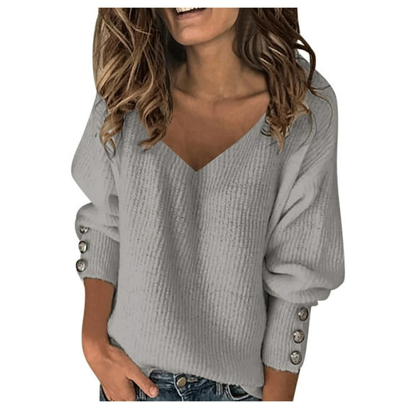 asdoklhq Womens Plus Size Tops Clearance,Women's Turtleneck V-Neck Knitted Jumper Sweater Long Sleeve Elegant Casual Tops