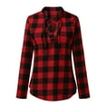 thumbnail image 1 of asdoklhq Womens Plus Size Tops Clearance,Womens Check Shirt Ladies Long Sleeve Plaid Check Bandage Blouse Casual Tops, 1 of 9