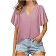 thumbnail image 1 of asdoklhq Womens Plus Size Tops, Woman Causal V-Neck Solid Blouse Short Sleeve T-Shirt Summer Tops, 1 of 3