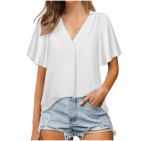 asdoklhq Womens Plus Size Tops, Woman Causal V-Neck Solid Blouse Short Sleeve T-Shirt Summer Tops