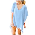 thumbnail image 1 of asdoklhq Womens Plus Swimsuit Cover-ups,Women's Trim Kaftan Chiffon Tassels Swimwear Beach Loose Bikini Cover Up Tops, 1 of 6