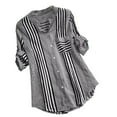 thumbnail image 1 of asdoklhq Womens Plus size Clearance Women Plus Size Three Quarter Striped Print V-Neck Loose Fit T-Shirt Blouse, 1 of 5