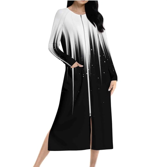 asdoklhq Womens Robe Plush Women's Winter Warm Nightgown and Winter Nightdress Zip with Pokets Loose Pajamas Multicolor M