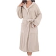 thumbnail image 1 of asdoklhq Womens Robes Lightweight Women's Thickened Fleece Plaid Drying Absorbent Bandage Hooded Bathrobe Robes Khaki Free Size, 1 of 7