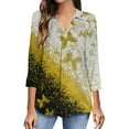 thumbnail image 1 of asdoklhq Womens Round Neck T Shirts Fashion Woman V Neck Three Quarter 3/4Sleeve T Shirt Printing Blouse Tops Sweatshirt Yellow M, 1 of 6