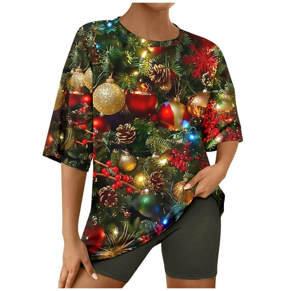 asdoklhq Womens Silk Pajamas Set Women'S Christmas Print Crew Neck Short Sleeve Top and Shorts Set Home Wear Multicolor XL
