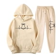 thumbnail image 1 of asdoklhq Womens Silk Pajamas Set Women's Fashion Sports Casual Coat Long Pants Hooded Sweater Tops Pants Set Long Sleeve Hooded Set Beige L, 1 of 2