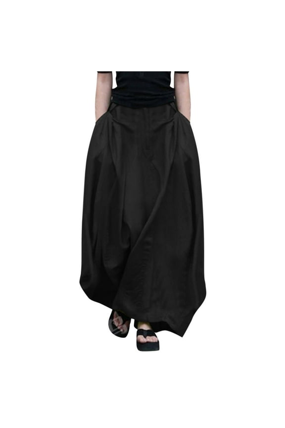 Womens Skirt Midi Skirts A-Frame Skirt Flare Skirt WomenS Solid Color Casual Half Length Large A Line Skirt High Waisted Long Skirt Black 4X