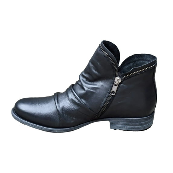 asdoklhq Womens Slip On Shoes Under $15,Women's Shoes Retro Solid Color Low Heel Zipper Fashion Short Leather Boots