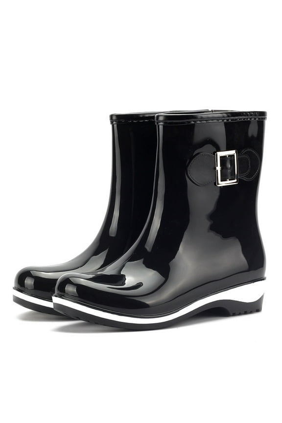 Womens Slip On Shoes Wide Width,Women Waterproof Rain Shoes Fashion Plastic Low Heel Jelly Color Hasp High Boots