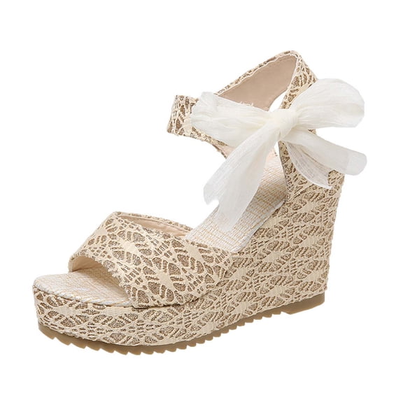 asdoklhq Womens Slip On Shoes Wide Width,Women's Fish Mouth Wedges Shoes Large Lace Up High Heels Luxury Sandals