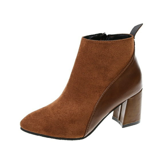 asdoklhq Womens Slip On Shoes Wide Width,Women's Suede Thick Heel Ankle Boots With Zipper Side And Leather Stitching