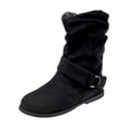 thumbnail image 1 of asdoklhq Womens Slip On Shoes Wide Width,Women's Winter Flat Leather Belt Buckle Suede Zipper Round Toe Ankle Boots, 1 of 4