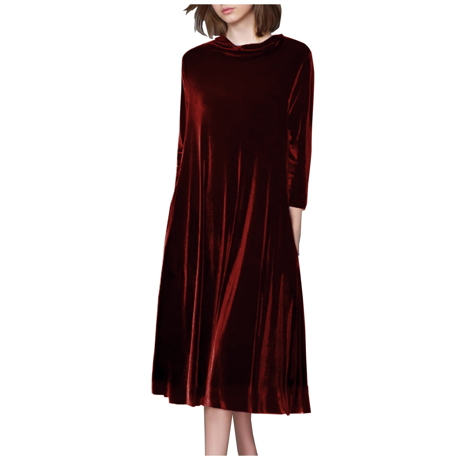 asdoklhq Womens Spring Dress Women's Solid Color Casual Winter Loose ...