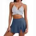 thumbnail image 1 of asdoklhq Womens Swim Shorts Womens Stripe Two Piece Swimsuits Bandage Bathing Suits Roudn Neck Blackless Swimwear Dark Blue S, 1 of 7