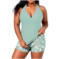 thumbnail image 1 of asdoklhq Womens Swimsuit Tankini Swimsuits for Women Oversized Women's Plus Size Casual Solid Color Split Back Strappy Adjustable Top with Built-in Bralette Swimwear Set Army Green 4X, 1 of 7