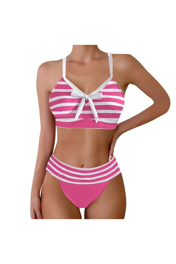 Womens Tankini Bathing Suits Bikini Women Summer Plus Size Printing Swimsuit Bikini Split Swimsuit Suit Hot Pink M