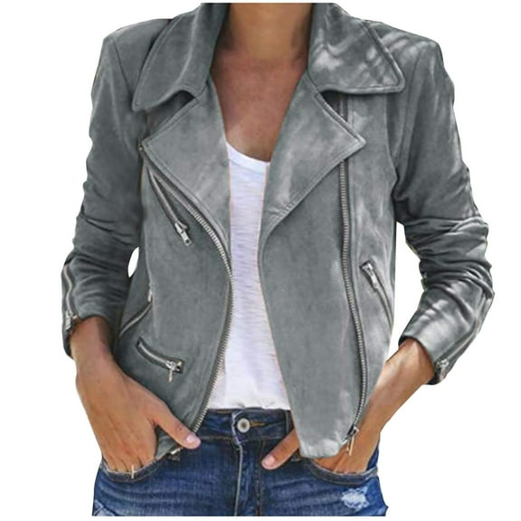 asdoklhq Womens Tops Clearance Under $5,Womens Winter Ladies Vintage Zipper Bomber Jacket Casual Coat Outwear
